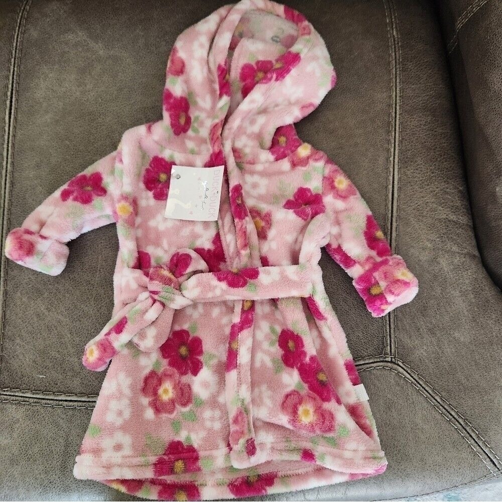 NWT Duck Duck Goose Pink Baby Girl 0-9M Newborn Robe Fleece Kitty Face Hood